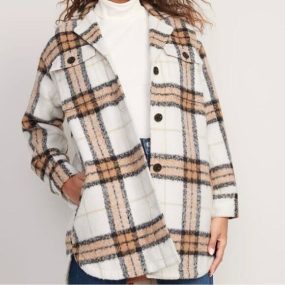 Old Navy Women’s Utility Plaid wool blend Jacket / Shacket Lined Size XS - Picture 1 of 7